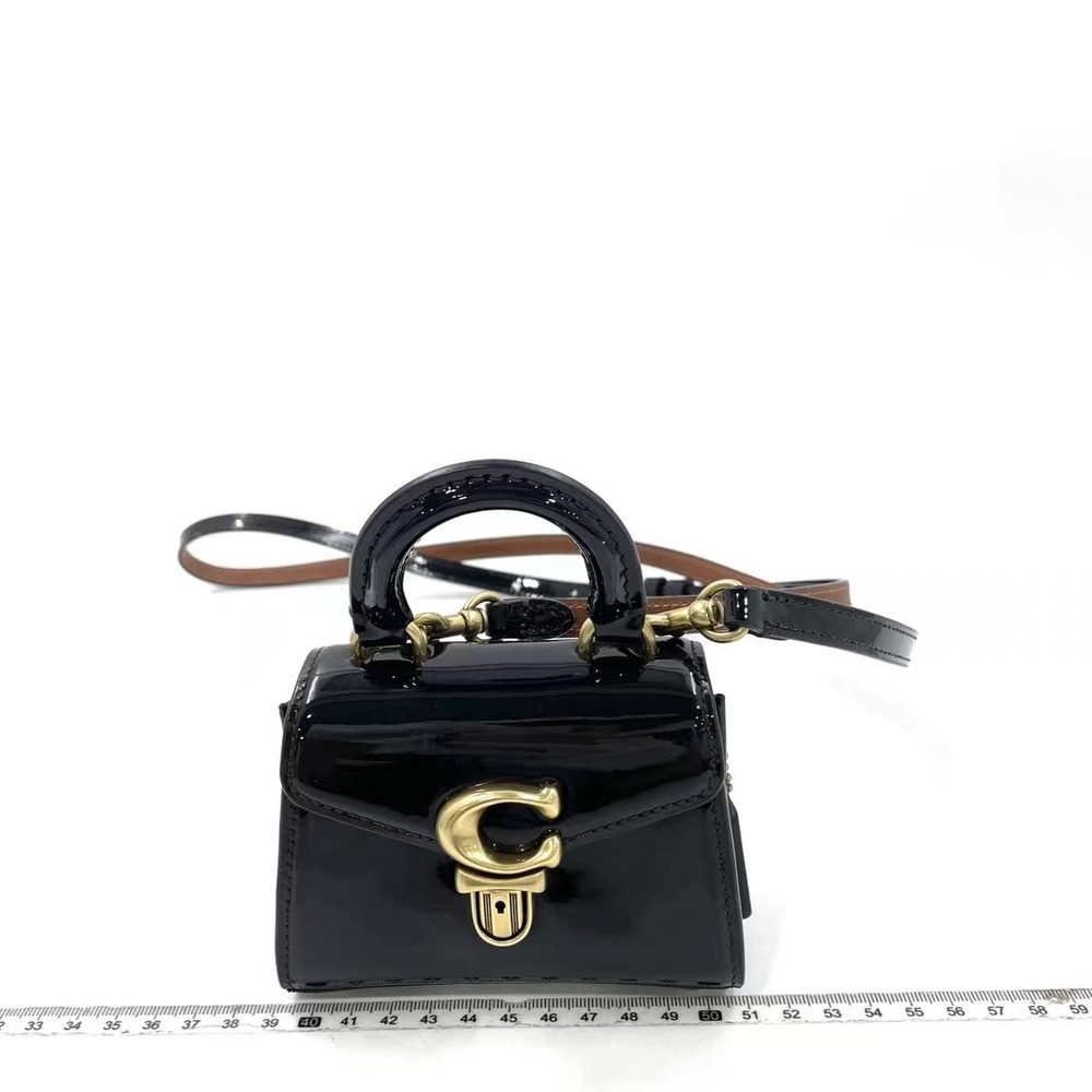 Coach Top Handle Sammy 12 Black Patent Mini Bag with Gold Accents
